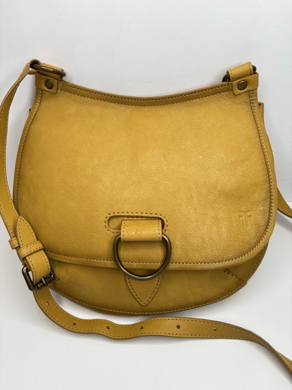 Frye Lucy leather rounded saddle crossbody Bag In Dark Yellow/mustard NWOT